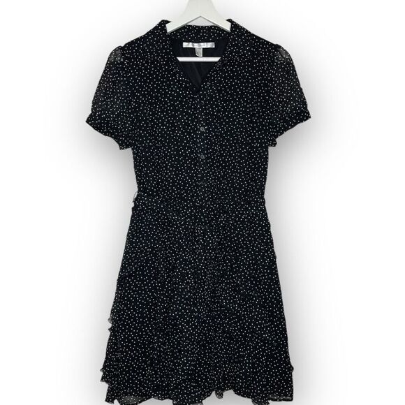LC Lauren Conrad Dress Black White Polka Dot Ruffle Flutter Women’s Size 8 Small - Picture 1 of 12